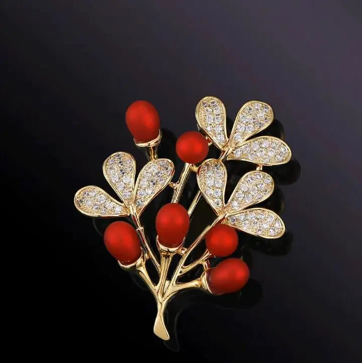 Golden Tulip Flower Imitation Pearl Brooch