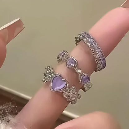 2PCS Crystal Crown Adjustable Ring