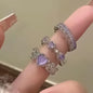 2PCS Crystal Crown Adjustable Ring