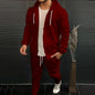 Solid Color Fashion Casual Suit Hooded Cardigant and Trousers Menswear Set