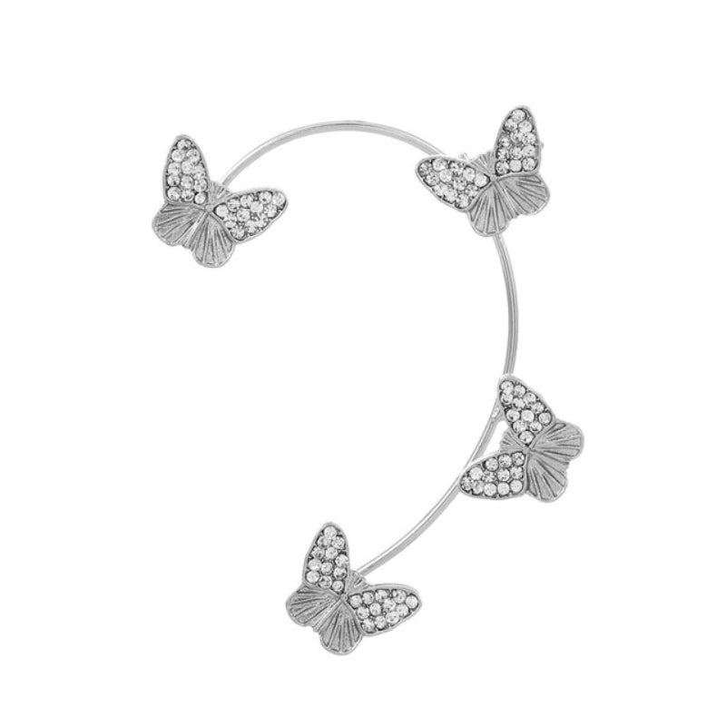 Silver Plated Metal Butterfly Ear Clips Without Piercing