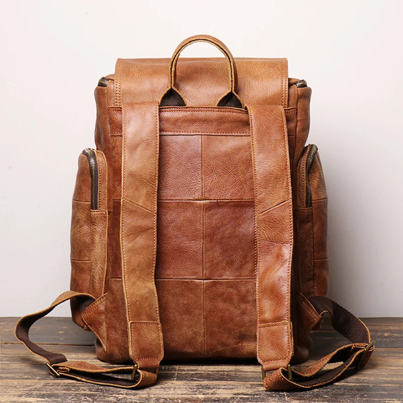 Cowhide Men's Vintage Brown Leather Casual Travel Backpack