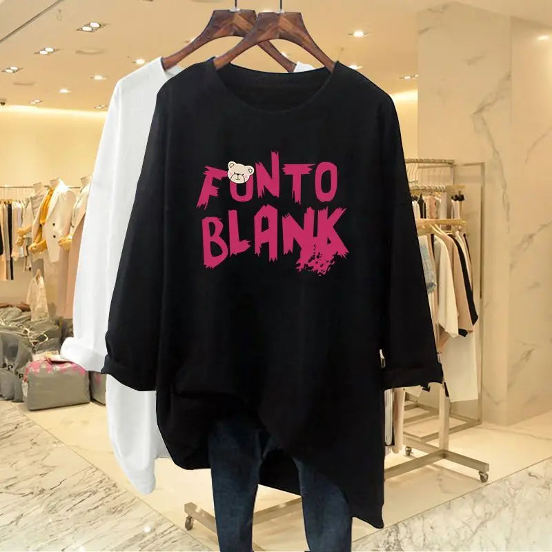 Chic Hand-Painted Print T-shirt Casual Loose Pure Cotton Basic Top O-neck Long Sleeve Tees