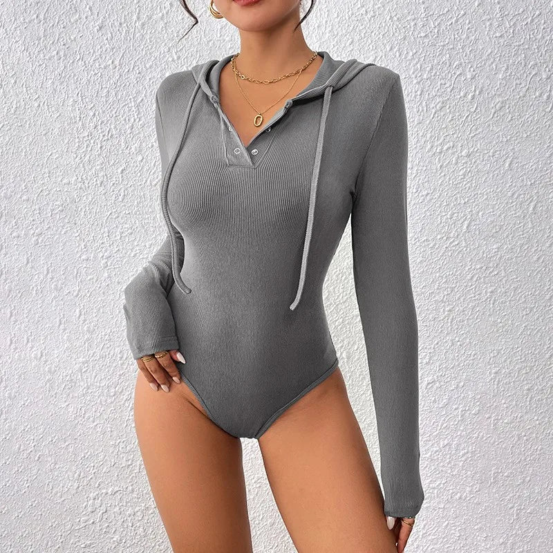 Knitted Wool Jumpsuit Women Pit Hooded Onesie body suit