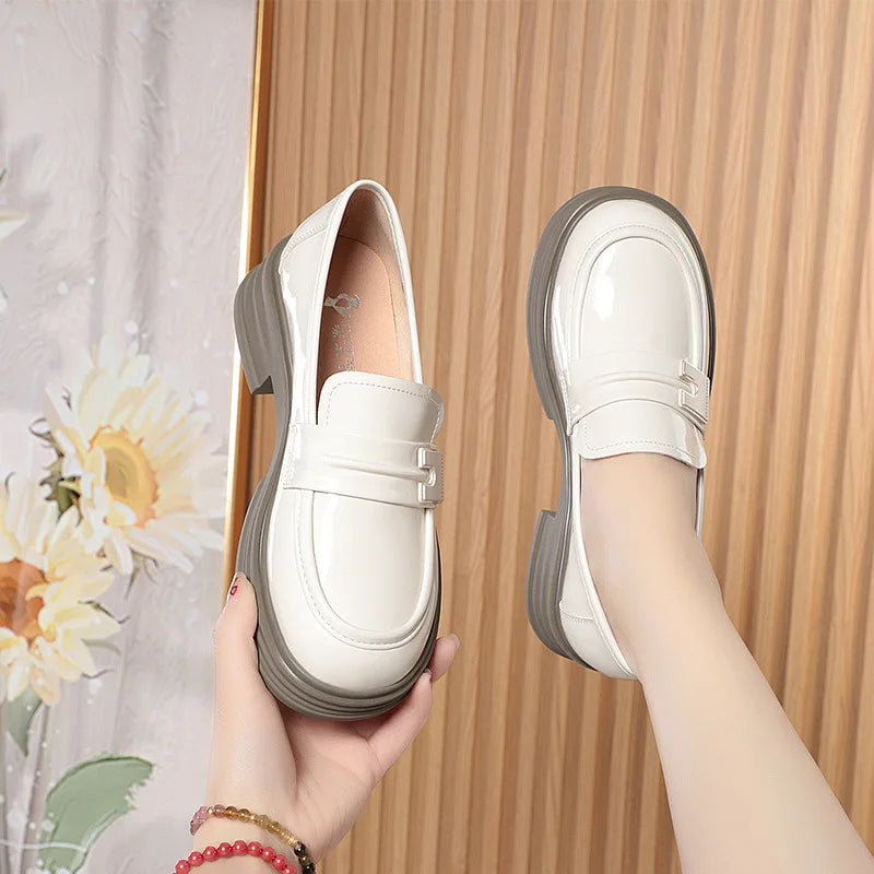 Chunky Loafers Slip On Black Single casual Fashion Girls Thick Sole