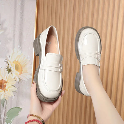 Chunky Loafers Slip On Black Single casual Fashion Girls Thick Sole