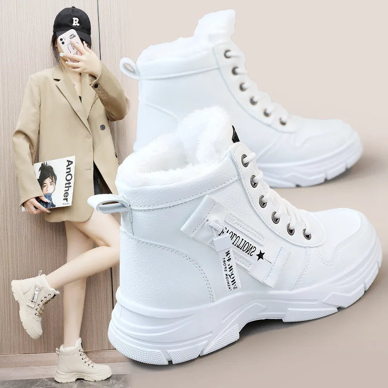 Casual High Top Winter Plush Lined Warm Thick Lace-up Shoes