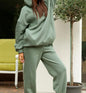 European Style  Solid Color Hooded Sweatshirt Casual 2-Piece Set Suit