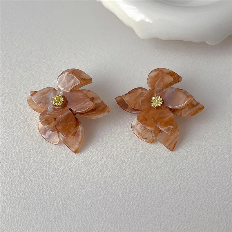 C Shape Metal Acrylic Petal Earrings European American Style