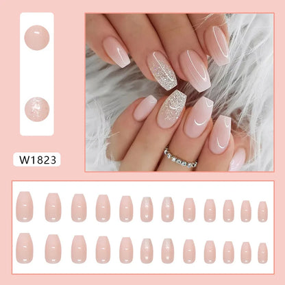 24 Pcs Press on Nails Glossy Reusable Nails