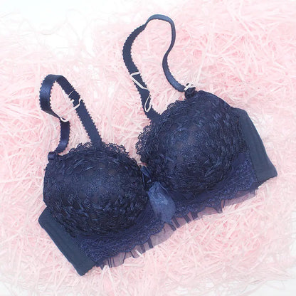 French/Korean Bra Set Lace Gather Underwear Adjustable Push Up Bra