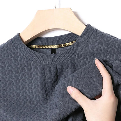 Men's Casual Jacquard Long Sleeved Round Neck Casual T-shirt Fashion Top