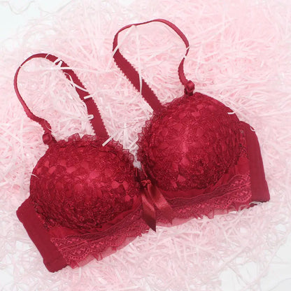 French/Korean Bra Set Lace Gather Underwear Adjustable Push Up Bra