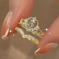 2PCS Crystal Crown Adjustable Ring