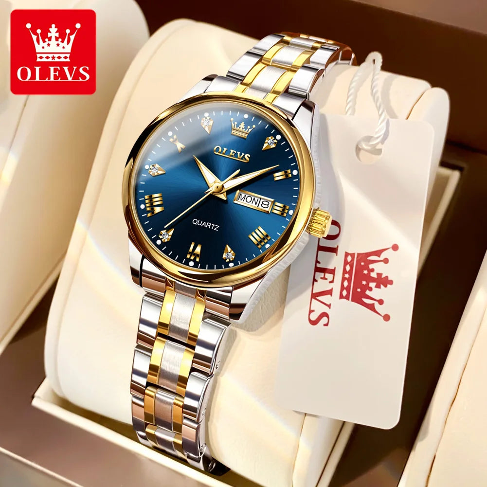 OLEVS High Quality Luxury Couple Watch Stainless Steel Waterproof