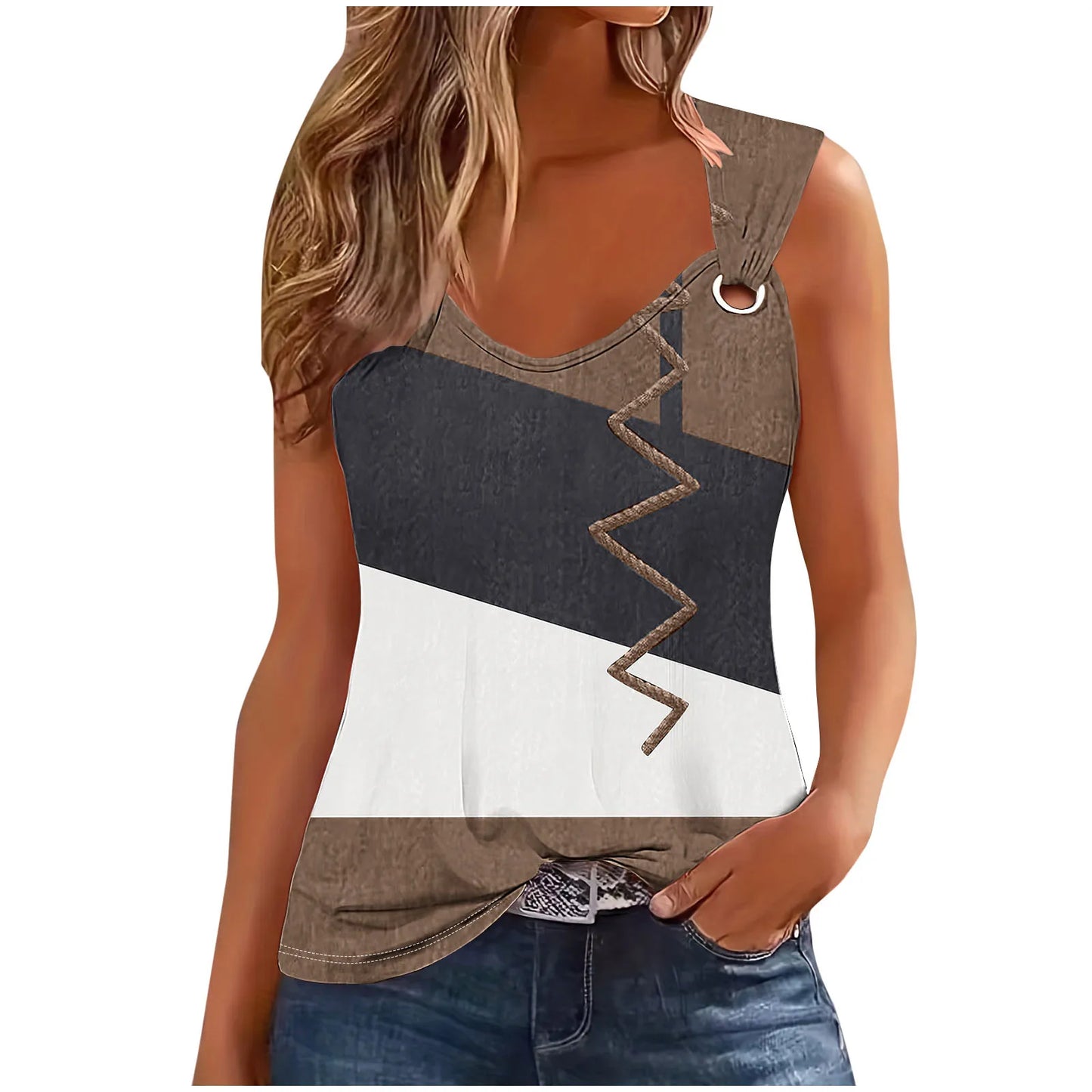 Fashion Stripe Print T Shirt Sleeveless