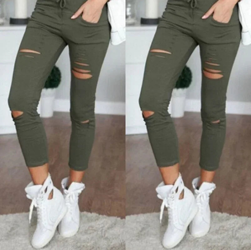 Ripped Jeans  - Big Size  Stretch Pencil Pants Leggings Woman Jeans