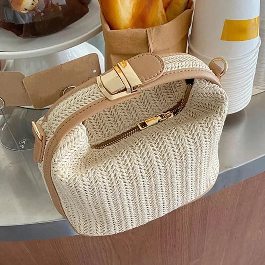 Small Straw Trendy Shoulder Bag Woven Bucket Crossbody Casual Tote Bag