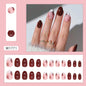 Caramel Flower 24 Pcs Press on Nails Pink Gradient  Glossy Artificial  Reusable Nails