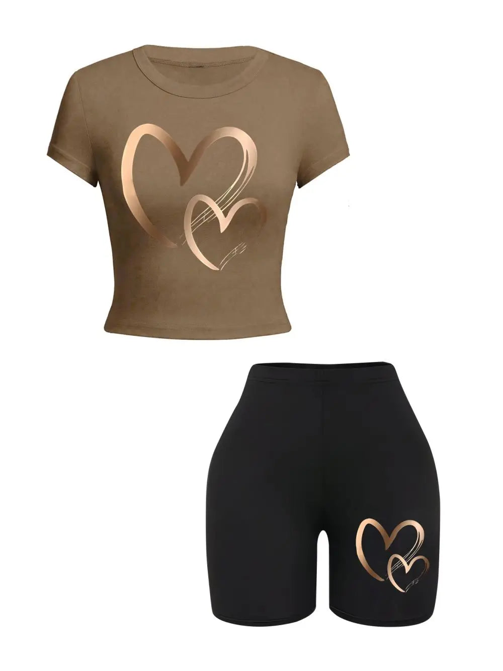 Slim-fit T-Shirts & Shorts 2 Pieces Set Simple Hearts