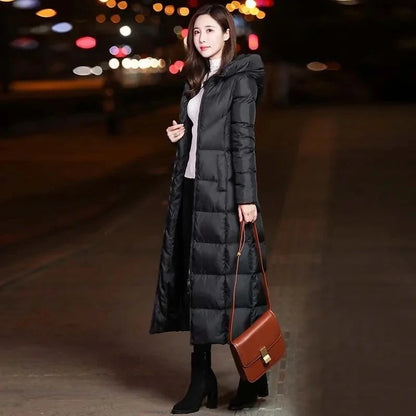 Long Down Cotton  Winter Warm Hooded Cotton-padded Coat Thicken Warm Puffer Coat