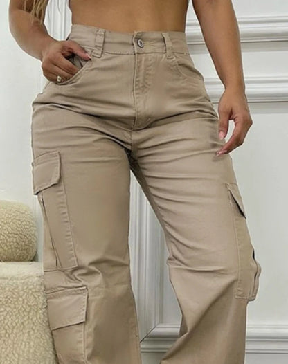 High Waist Casual Pocket Design Cargo Pants 2025