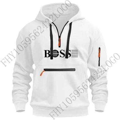 Men's digital printed leisure sports multi-zipper hooded long-sleeved hoodie pullover