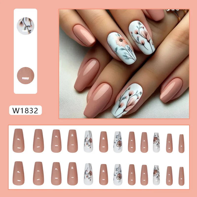 24 Pcs Press on Nails Glossy Reusable Nails