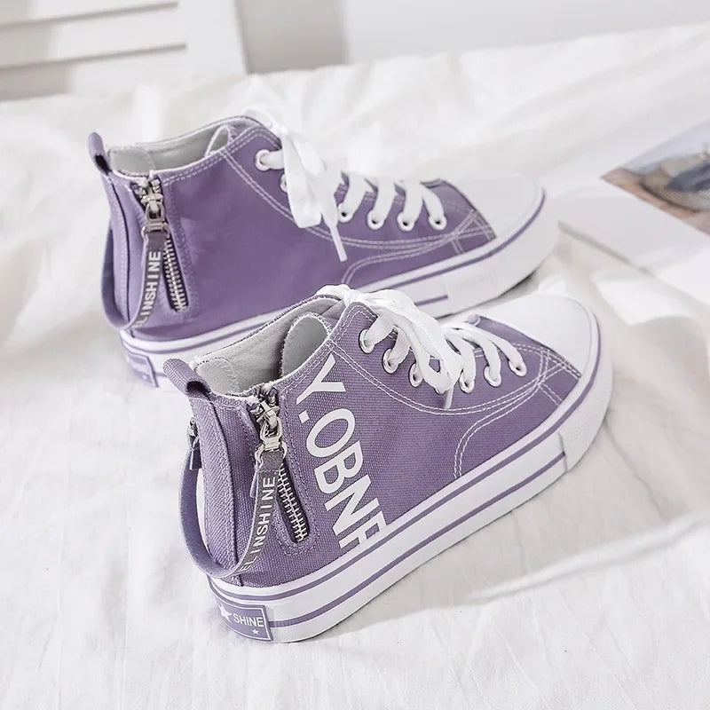 Zipper Breathable Fabric Casual Canvas Sneakers