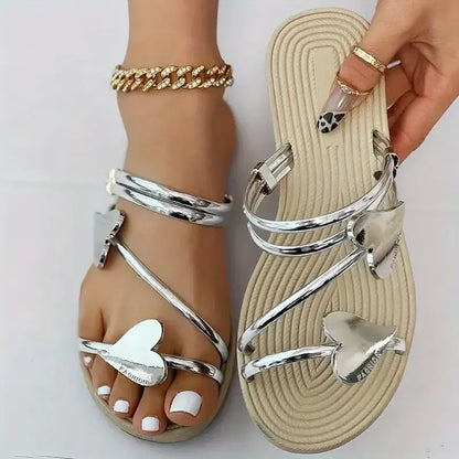 Elegant Women's Heart Flat Sandals