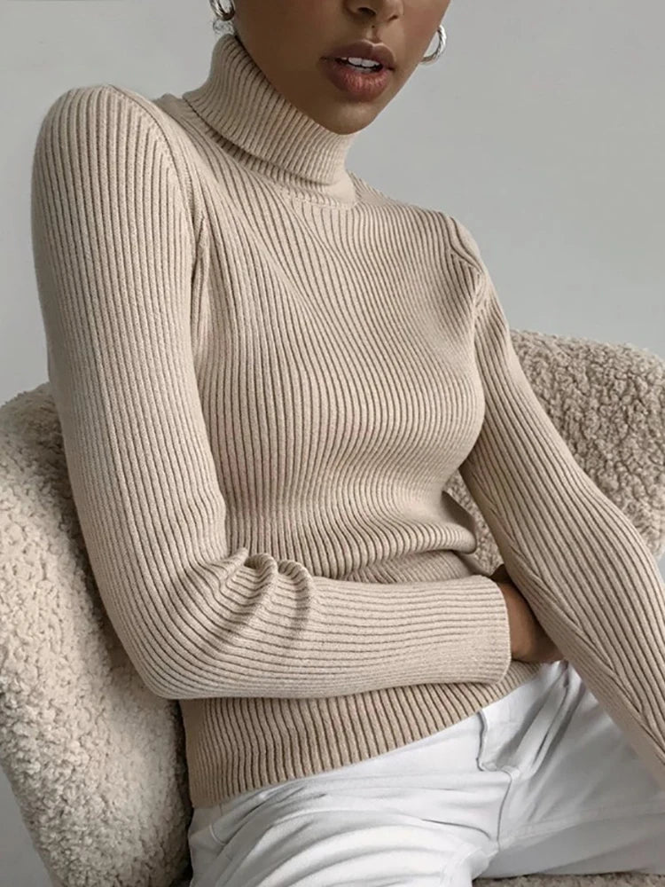 Turtleneck Knitted Soft Pullovers Cashmere Sweaters For Women