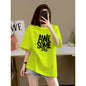 Chic Letter Print Basic Top Tees Fashion Pure Cotton O-neck Short Sleeve T-shirt Loose