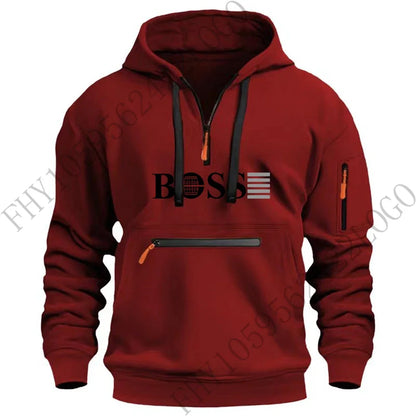 Men's digital printed leisure sports multi-zipper hooded long-sleeved hoodie pullover