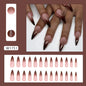 Caramel Flower 24 Pcs Press on Nails Pink Gradient  Glossy Artificial  Reusable Nails