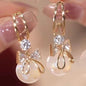 Bow Knot Round Pearl Pendant Gold Color C Shape Earrings