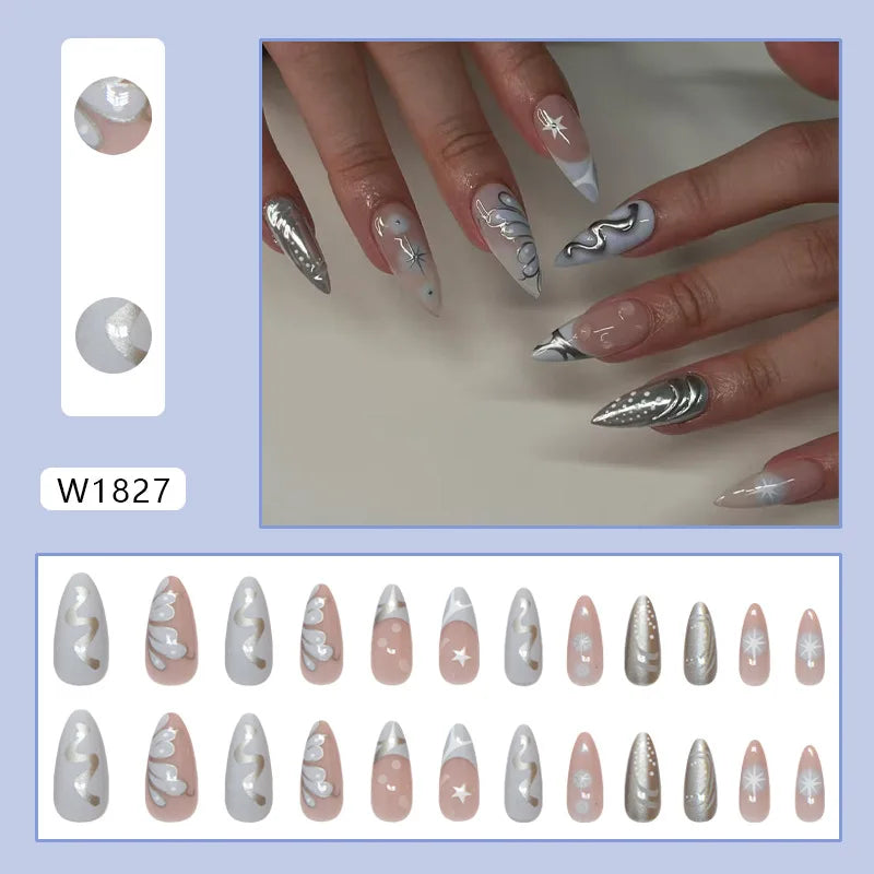 24 Pcs Press on Nails Glossy Reusable Nails