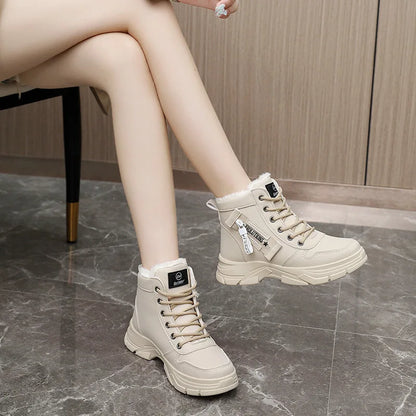 Casual High Top Winter Plush Lined Warm Thick Lace-up Shoes