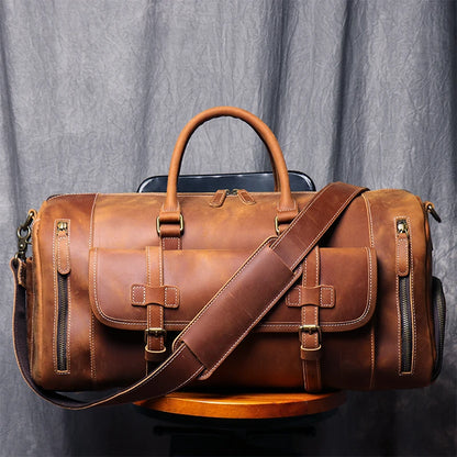 Vintage Genuine Leather Travel bag  Large Luggage duffle bag Tote