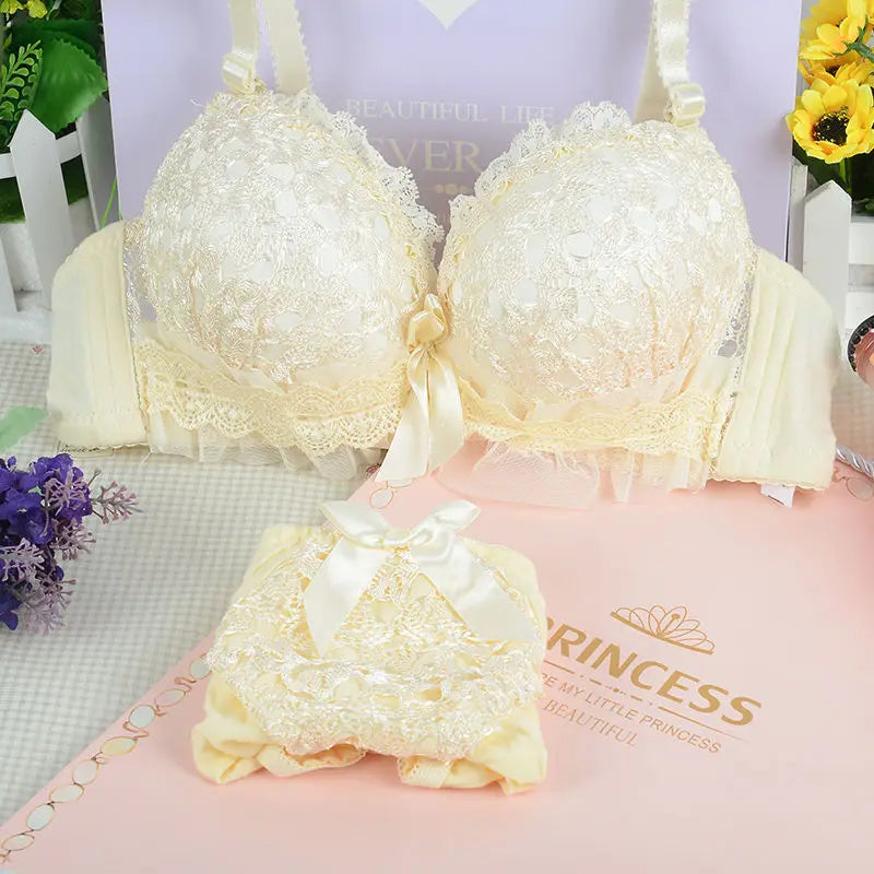 Bra & Brief Sets  Wire Free Push Up Lace Bra