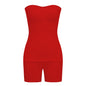 Two Piece Casual Fashion Sleeveless Top & Solid Shorts Versatile Knit Suit