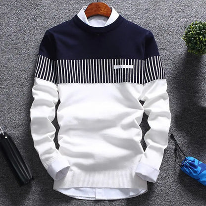 Pullover Color Block Patchwork O Neck Long Sleeve Knitted Sweater For Men