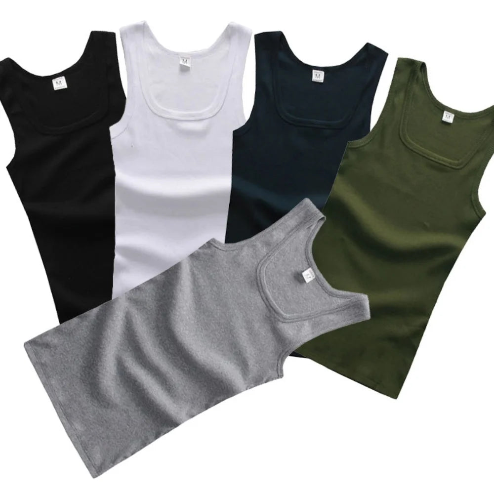 Plus Size Male  100% Pure Cotton Sleeveless T-shirt Elastic