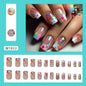 Caramel Flower 24 Pcs Press on Nails Pink Gradient  Glossy Artificial  Reusable Nails