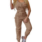 Shoulder Strap Lady Jumpsuit Casual Sleeveless Ankle Tied Cargo Jumpsuit Belt Pocket Design Overall Jumpsuit