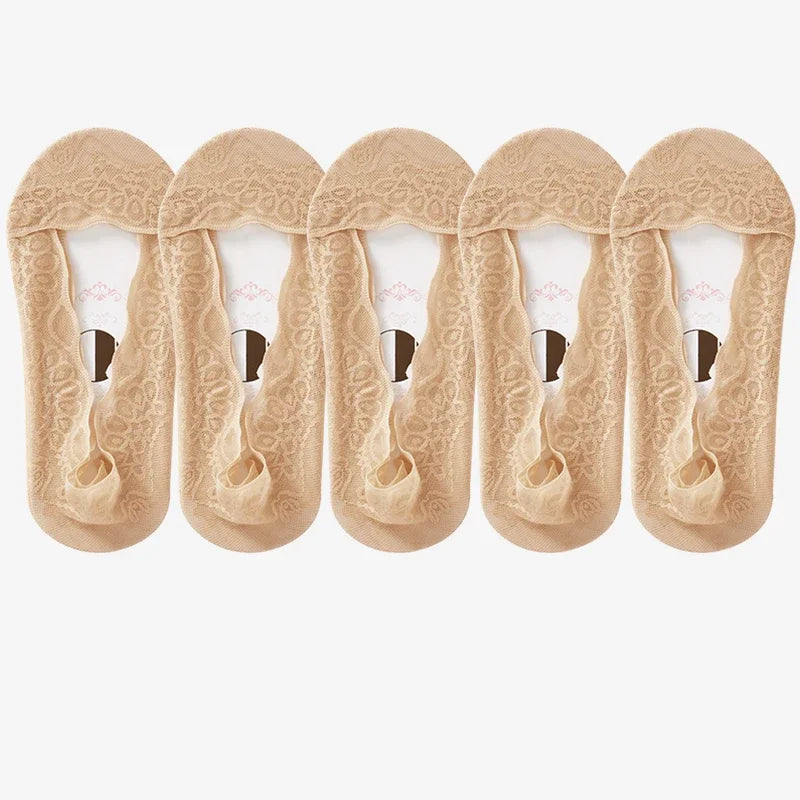 Boat Slippers Lace Invisible Cotton Hollow Silicone Non-slip Breathable Thin Socks