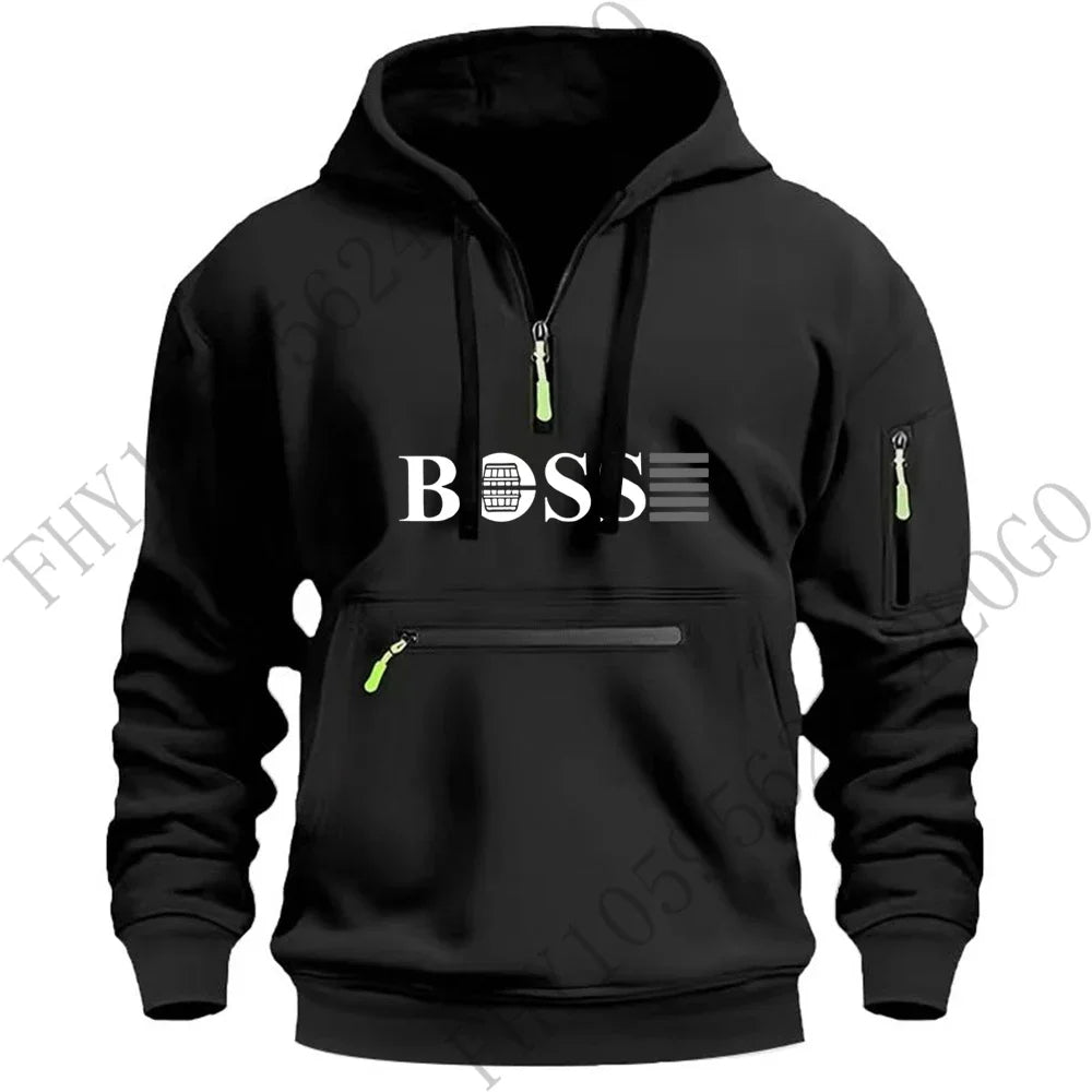 Men's digital printed leisure sports multi-zipper hooded long-sleeved hoodie pullover