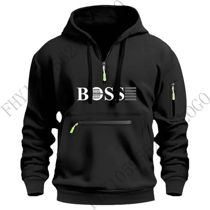 Men's digital printed leisure sports multi-zipper hooded long-sleeved hoodie pullover