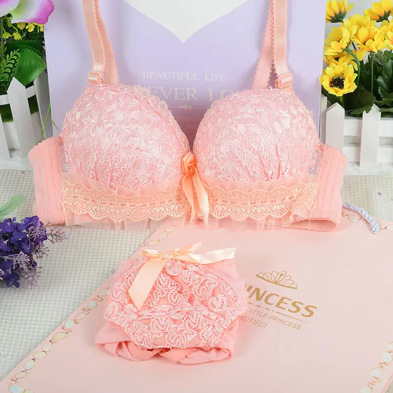 Bra & Brief Sets  Wire Free Push Up Lace Bra