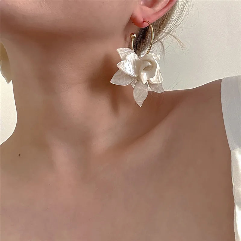 C Shape Metal Acrylic Petal Earrings European American Style