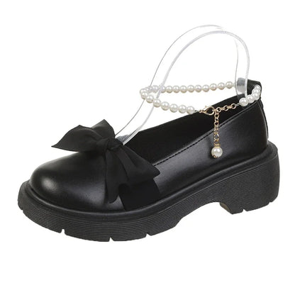 Thick Platform Mary Janes Lolita Bow Chain Shoes